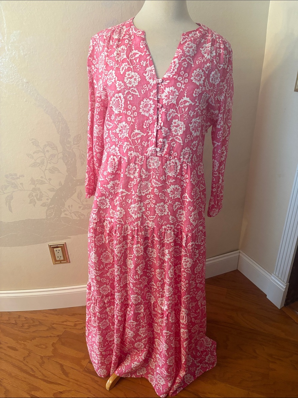 J McLaughlin Pink Linen Long Sleeve Maxi Dress